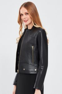 کت زنانه Sharon چرم مشکی کوتاه دری مد