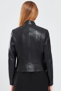 کت زنانه Sharon چرم مشکی کوتاه دری مد