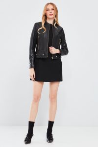 کت زنانه Sharon چرم مشکی کوتاه دری مد