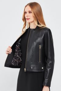 کت زنانه Sharon چرم مشکی کوتاه دری مد