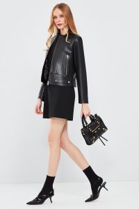 کت زنانه Sharon چرم مشکی کوتاه دری مد