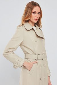 کت چرم بلند بژ زنانه Fergie دری مد