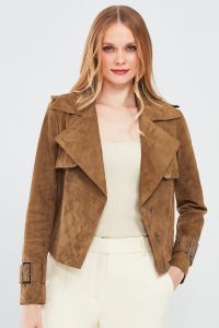 کت چرم جیر خردلی زنانه پورتوفینو دری مد