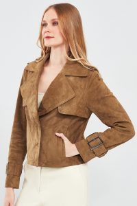 کت چرم جیر خردلی زنانه پورتوفینو دری مد