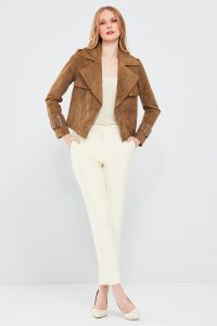 کت چرم جیر خردلی زنانه پورتوفینو دری مد