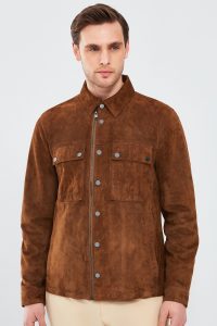 کت چرم جیر قهوه ای مردانه Gavi دری مد