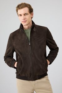 کت چرم جیر یقه قهوه ای مردانه Marcelo دری مد