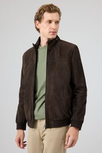 کت چرم جیر یقه قهوه ای مردانه Marcelo دری مد