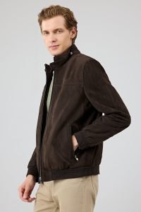 کت چرم جیر یقه قهوه ای مردانه Marcelo دری مد