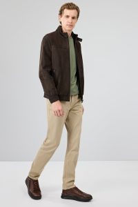 کت چرم جیر یقه قهوه ای مردانه Marcelo دری مد