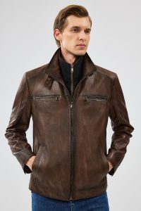 کت چرم قهوه ای مردانه Mateo دری مد