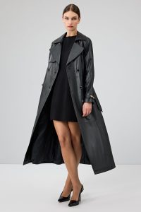 کت چرم مشکی کمربند مشکی زنانه Jenny -X دری مد