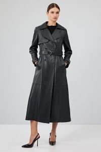 کت چرم مشکی کمربند مشکی زنانه Jenny -X دری مد