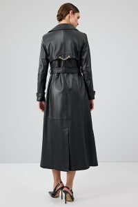 کت چرم مشکی کمربند مشکی زنانه Jenny -X دری مد