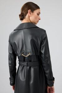 کت چرم مشکی کمربند مشکی زنانه Jenny -X دری مد