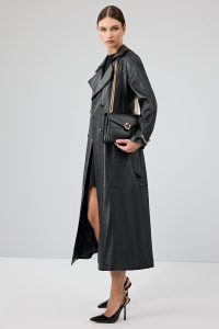 کت چرم مشکی کمربند مشکی زنانه Jenny -X دری مد