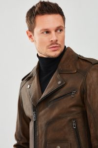 کت چرم موتورسواری قهوه ای مردانه Carter دری مد