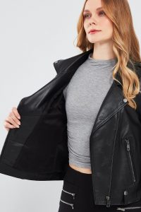 کت چرم موتورسواری مشکی زنانه Egoist دری مد