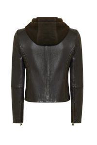 کت چرم کلاهدار سبز زنانه Smart دری مد