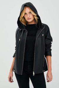 کت چرم کلاهدار مشکی زنانه جودیت دری مد