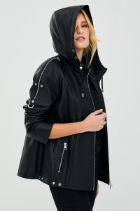 کت چرم کلاهدار مشکی زنانه جودیت دری مد