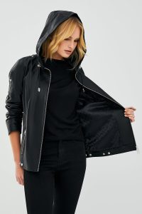 کت چرم کلاهدار مشکی زنانه جودیت دری مد