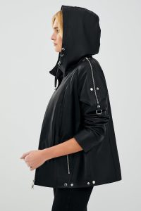 کت چرم کلاهدار مشکی زنانه جودیت دری مد