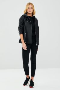 کت چرم کلاهدار مشکی زنانه جودیت دری مد