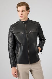 کت چرم یقه استند مشکی مردانه مورانت دری مد