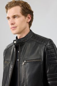 کت چرم یقه استند مشکی مردانه مورانت دری مد