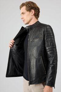 کت چرم یقه استند مشکی مردانه مورانت دری مد