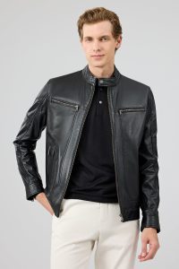 کت چرم یقه استند مشکی مردانه پاتریک دری مد