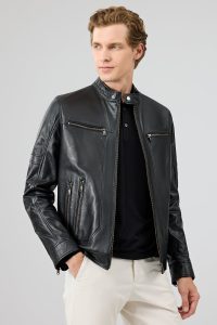 کت چرم یقه استند مشکی مردانه پاتریک دری مد