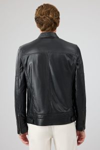 کت چرم یقه استند مشکی مردانه پاتریک دری مد