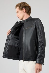 کت چرم یقه استند مشکی مردانه پاتریک دری مد