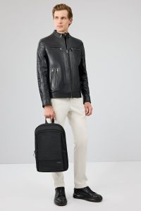 کت چرم یقه استند مشکی مردانه پاتریک دری مد