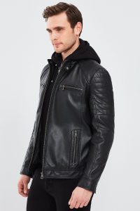 کت چرمی اسپرت کلاهدار مشکی مردانه سرجیو دری مد