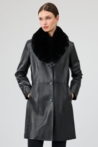 کت چرمی بلند خز مشکی زنانه کریستینا دری مد