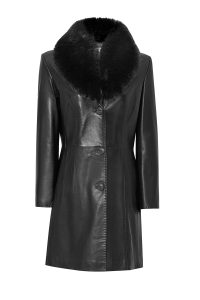 کت چرمی بلند خز مشکی زنانه کریستینا دری مد