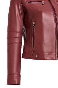 کت چرمی زنانه بورگوندی یقه ایستاده کوتاه Vicky دری مد