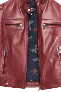 کت چرمی زنانه بورگوندی یقه ایستاده کوتاه Vicky دری مد