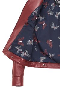 کت چرمی زنانه بورگوندی یقه ایستاده کوتاه Vicky دری مد