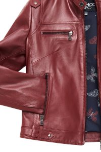 کت چرمی زنانه بورگوندی یقه ایستاده کوتاه Vicky دری مد