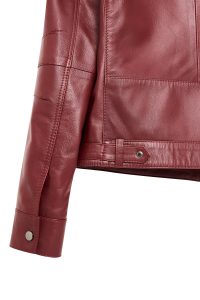 کت چرمی زنانه بورگوندی یقه ایستاده کوتاه Vicky دری مد