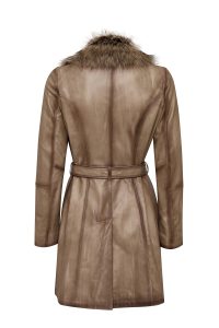 کت چرمی زنانه بژ یقه خزدار Kelly دری مد