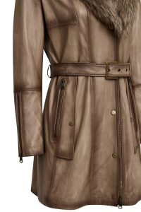 کت چرمی زنانه بژ یقه خزدار Kelly دری مد