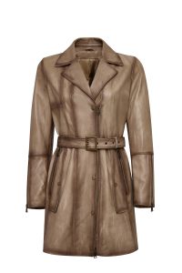 کت چرمی زنانه بژ یقه خزدار Kelly دری مد