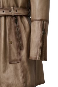 کت چرمی زنانه بژ یقه خزدار Kelly دری مد