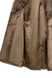 کت چرمی زنانه بژ یقه خزدار Kelly دری مد