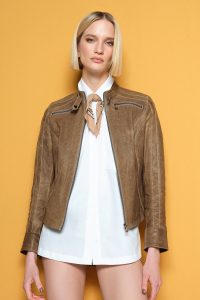 کت چرمی زنانه خاکستری روشن کوتاه Brazil دری مد